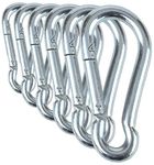 Fitcozi Heavy Duty Safety Lock Cable Attachment,Stainless Steel Spring Snap Hook Carabiner/Hook Swing Connector Multipurpose,SnapHook for Weight-Lifting Mountain Climbing Gym Silver (Pack of 6)