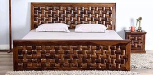 Unique woodcraft Sheesham Wood Niwar King Size Bed Without Storage Wooden Palang Double Bed for Bedroom Living Room (Provincial Teak Finish)