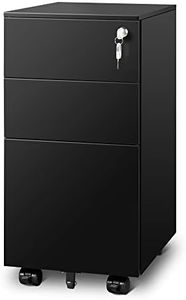 DEVAISE 3 Drawer File Cabinet with Lock, Metal Rolling Filing Cabinets for Home Office, Small Under Desk Cabinet with Slim Width (11.8 inch), Black