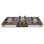 Vidiem Gas Stove G3 121 A Air Plus (Orange And Black) | 3 Burner Gas Stove Frameless | 8Mm Toughened Glass Gas Stove | Manual Ignition | 2 Years Warranty, Tempered Glass