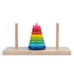 Cubelelo Wooden Rainbow Tower | Tower of Hanoi | Premium 8 Rings Multicolor Stacking Puzzle Toy for Kids, Children & Adults | Challenging Brain Teaser Development Early Educational Learning Game