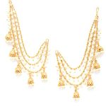 ZENEME Traditional Brass 18 K Gold Plated Wedding Jewellery Bahubali Inspired Long Chain Jhumki Earrings for Women and Girl (Design 3)