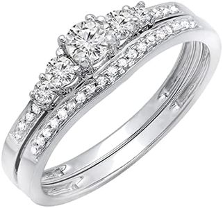 Dazzlingrock Collection 0.40 Carat (Cttw) Round White Diamond 5 Stone Wedding Ring Set for Women in 14K Solid White Gold, Size 4.5