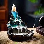 Ceramic Incense Holder Backflow Handcraft Lotus Incense Burner with 30 Incense Cones 1 Tweezer 1 Mat 30 Incense Sticks for Home Decoration Ornament Aromatherapy and Meditation