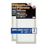 Filtrete 16x25x1 AC Furnace Air Filter, MERV 13, MPR 2200, Elite Allergen, Bacteria & Virus Filter, 3-Month Pleated 1-Inch Electrostatic Air Cleaning Filter, 2-Pack (Actual Size 15.69x24.69x0.78 in)