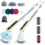 DEPURE Electric Spin Scrubber, Smart Quiet Cordless Shower Scrubber, 8 Replaceable Heads, Adjustable Extendable Pole, Dual-Speed Power Cleaning Brush with Long Handle for Bathroom Floor Tile (White)