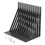 12 Pack 12 Inch Shelf Brackets Wall Mounted, Heavy Duty Triangle Bracket, 120 KG Max Load, Metal Shelving Brackets Support for Kitchen Bookshelf, Mounting Hardware Included, Black