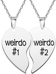 falllea 2 Pcs Friend Necklaces, Weirdo 1 Weirdo 2 Stainless Steel Pendant Friendship Jewellery Forever Split Heart Pendant Set, Zinc