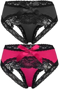 Yevin Plus Size Panties For Women Midnight Sexy Bow Lace Underwear Cute Briefs, Black Rosered, XX-Large