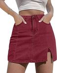 luvamia Skorts Skirts for Women Denim Mini Skirt Side Slit with High Waisted Jean Shorts Stretchy Red Mini Skirts for Women Womens Mini Skirt Beach Shorts Women Viva Magenta Rumba Red Size Medium