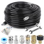 100FT Sewer Jetter Kit for Pressure Washer, Drain Cleaner Hose, 5800PSI Drain Cleaner Hose 1/4 Inch NPT Corner Rotating and Button Nose Sewer Jetting Nozzle Spanner Waterproof Tape Pearl Corsage Pin