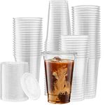 ELEGANT DISPOSABLES [50 Sets - 20 Oz] Crystal Clear PET Plastic Cups With Flat lids for Iced Coffee, Cold Drinks, Milkshake, Slush Cups, Smoothy's, Slurpee, Party's, Plastic Disposable Cups