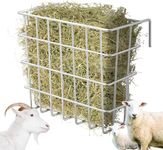 Gisafai Galvanized Hay Feeder 21.5 x 10.5 x 18 Inches Size Right for a Flake of Hay Heavy Duty Welded Wire Large Hay Rack Wall Single Sided Hay Feeder with Hook for Sheep Horses Farm Yield(Silver)