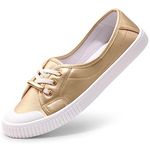 Harvest Land Women's Sneaker Low Top Canvas Fashion Slip on Shoes Gold Size 10