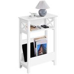 Yaheetech Narrow Bedside Table, X Shaped Slim Side Table with Storage Shelf, End Magazine Table with Open Shelf for Living Room Small Spaces, 50 cm L × 25 cm W × 70 cm H, White