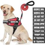 Service Dog Vest, DEWVIE Dog Harness and Leash Set with 10 Patches, Breathable in Training Pet Vest Harness with Soft Handle for Small Medium Large Dogs (Red, Medium)