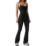 Mayround Ribbed Flare Unitard Jumpsuit for Women All In One Wide Leg Jumpsuit Square Neck Sleeveless Bodycon