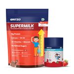 Gritzo SuperMilk Growth+ (Formerly Height+) (13+y Boys) (Double Chocolate, 800g) with Super Gummies (Strawberry, 30 Gummies) | Pack of 2