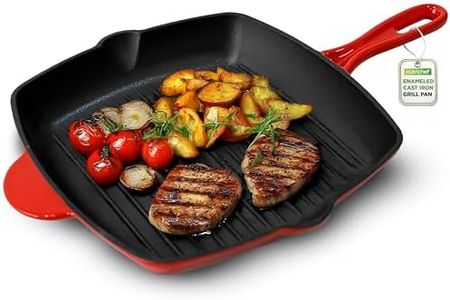 NutriChef Cast Iron Grill Pan for Stove Top – 11 Inch Square Griddle Pan for Steak, BBQ & Searing, Enameled Nonstick Surface, Induction & Oven Safe, Pour Spouts