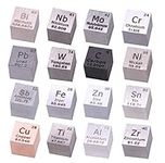 16 Pieces Metal Element Cubes set Density Cube Set Periodic Table of Elements Collection for Element Collections Hobbies Pure Tungsten Cube, Titanium, lead， Aluminum, Iron, Copper, etc(.39 inch/10 mm)