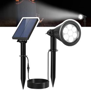 Spotlights Outdoor Solar Spot Light for Flag Pole, Bright 7-LED Solar Light with Separate Panel Waterproof, Dusk-to-Dawn Flagpole Lights, Adjustable Landscape Ground Wall Lights for Halloween (White)