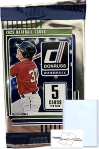 2025 Donruss Baseball Gravity Pack(s) with 5 Trading Cards (Per Pack) + Toploader(s) + StreetCards Magnet! Look for Yellow Flood Parallels! (1 Pack + 1 Toploader, 1)