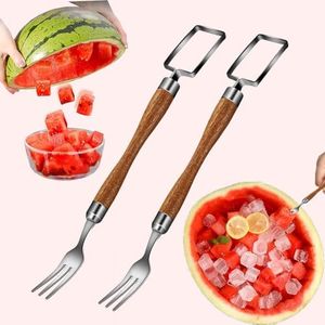 Watermelon Slicer Cutter with Fork | 2PCS Stainless Steel Fruit Cutting Tool for Watermelon, Cantaloupe & Mango | Easy-to-Use Melon Slicer for Family, BBQ, & Picnic