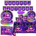 Gymnastics Birthday Party Supplies-142Pcs Neno Gymnastics Tableware Set Purple I Love Gymnastics Plates and Napkins Serves 20 Guests