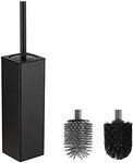 BVL Black Toilet Brush, Square Silicon Toilet Brush and Holder, Free Standing Toilet Brush Including 2 Quick Drying Brush Heads