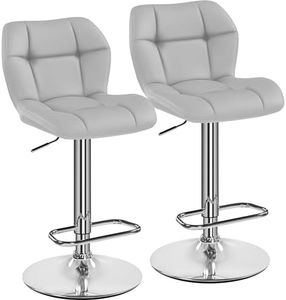 Yaheetech Juego de 2 Taburete de Bar Taburete de Altura Ajustable 89-111 cm Taburete Industrial Metal Silla de Cocina Tasburete Alto para Cocina Bar Comedor Gris Claro