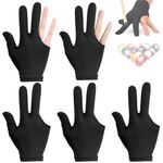 Proberos® 5Pcs Snooker Gloves for Men/Women, Breathable Spandex Billiard Pool Gloves, 3 Fingers Billiard Gloves for Left Hand/Right Hand, Lightweight & Stretchable, Universal Size, Black