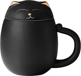 Liywall - Ceramic Tea Mug with Infuser and Lid, Cat Design Handmade Porcelain Tea Cup Strainer With Portable Shockproof Storage Case for Travel Office Home,Wife Girlfriend Gift - Black