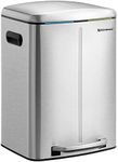 SONGMICS Trash Can, 2 x 20 L Garbage Can for Kitchen, Dual Compartment Metal Step Bin, with Plastic Inner Buckets, Soft-Close Lids, and Handles, Odour Seal, Silver LTB40NL