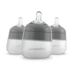 Nanobebe Flexy Silicone Baby Bottles, Anti-Colic, Natural Feel, Non-Collapsing Nipple, Non-Tip Stable Base, Easy to Clean 3-Pack, Gray, 150ml