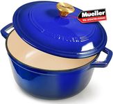 Mueller 6qt Enameled Cast Iron Dutch Oven, Heavy-Duty Casserole and Braiser Pan with Lid and Knob, Safe for All Cooktops - Blue