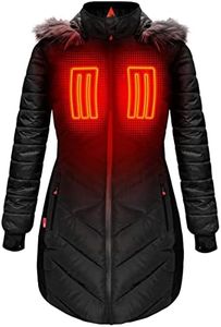 ActionHeat Long Puffer Heated Jackets for Women - Stylish Womens Heated Jacket, Hoodie Heated Coat for Women Black M