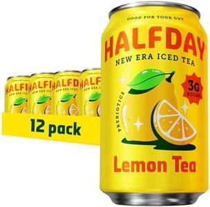 HALFDAY Prebiotic Lemon Iced Tea Cans, Supports Digestive & Gut Health, 6g Plant Fiber & Prebiotics, Low Sugar, 35 Calories, Real Brewed Tea, Natural Caffeine, Gluten Free, Keto, 12 fl oz (12 pack) Packaging May Vary
