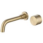 Brass Brushed Gold Concealed Wall Mounted Bathroom Faucet Mixing Lavatory Washbasin Basin Sink Mixer Taps,Knob Handle Swivel Spout