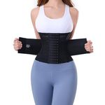 PQWEUU Waist Trainer Belt Adjustable Back Support Workout Belly Band for Women Men, Body Shaper Sports Girdles, Postpartum Belly Band Wrap, Waist Trimmer (Black, XS)