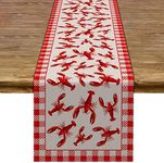 Pudodo Crawfish Boil Table Runner Lobster Seafood Boil Themed Buffalo Plaid Check Birthday Kitchen Dining Home Decoration (13" x 72", Red and White)