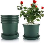 PENGQIMM Plastic Plant Pot with Saucer Set of 6,Plastic Plant Pots for Plants,Root-Control Nursery Seedling Planter Decorative Garden Flower Pot Container Green for Indoor Outdoor Bonsai Plants More