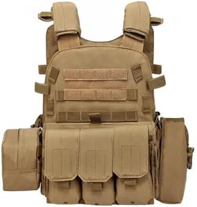 TOLLION Kids Tactical Vest, Adjustable Airsoft Paintball Vest, Boys Girls Outdoor Games Vest, Army Costume Combat Vest,4-12 Years (Brown B)