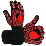 BBQ Gloves, 1472℉ Extreme Heat Resistant Gloves with Long Cuff, Washable Oven Gloves, Grilling Gloves for Most Hands Size, Durable Silicone Grill Gloves for Barbecue Baking Grilling (13.6 Inch-Red)