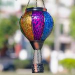 Giole Solar Hot Air Balloon Outdoor Lantern with Flickering Flame, Handmade Glass Hanging Outdoor Lantern Waterproof Decorative Lantern Lamp for Patio, Garden, Porch (Colorful)