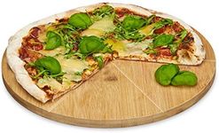 Relaxdays Bamboo Pizza Plate 33 cm Diameter, Wooden Chopping Board, Cut-resistant Pizza Board with 6 Compartments for Evenly Large Pieces, Wooden Plate for Pizza, Natural, 33 x 33 x 1.5 cm