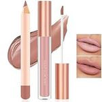 Matte Nude Lip Liner and Lipstick Makeup Set, Matte Liquid Lipstick/Nude Lip Stain High Pigment Lipstick & Lipliner Pencil for Women, Smooth Lip Color Makeup (01)