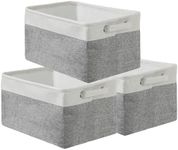 3-Pack Large Rectangular Decorative Fabric Collapsible Storage Bin Carry Handles Linens,Storage Baskets for Organizing,Perfect for Shelves,Towels,Toy,Closets,Nursery,Home,Empty Gift Baskets,White&Grey