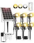 CLV 6 in 1 Solar Spotlights Outdoor Garden, Solar Powered Light Remote Solar Landscape Spotlights IP66 Waterproof Solar Spike Light for Garden, Lawn, Patio, Solar Garden Floodlight 2700K/4000K/6500K
