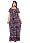 Urali Women's Printed 100% Cotton Maxi Night Gown (Navy Blue, 3Xl) - T412