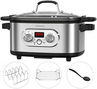 Anfilank 10-in-1 Programmable Slow Cooker with Timer, 6.8 Quart Crock Pot, Presets to Sous Vide, Bake, Sauté, Cook Rice& More, Nonstick Dishwasher-Safe Pot, Adjustable Temp&Time, Stainless Steel